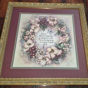 Home Interiors God's Love Picture Print 17" x 17" Victorian Floral Wreath GUC